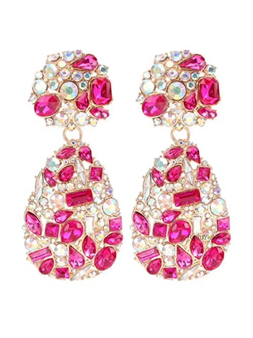 Rhinestone Teardrop Dangle Earrings with Round Studs Women's Statement Jewelry